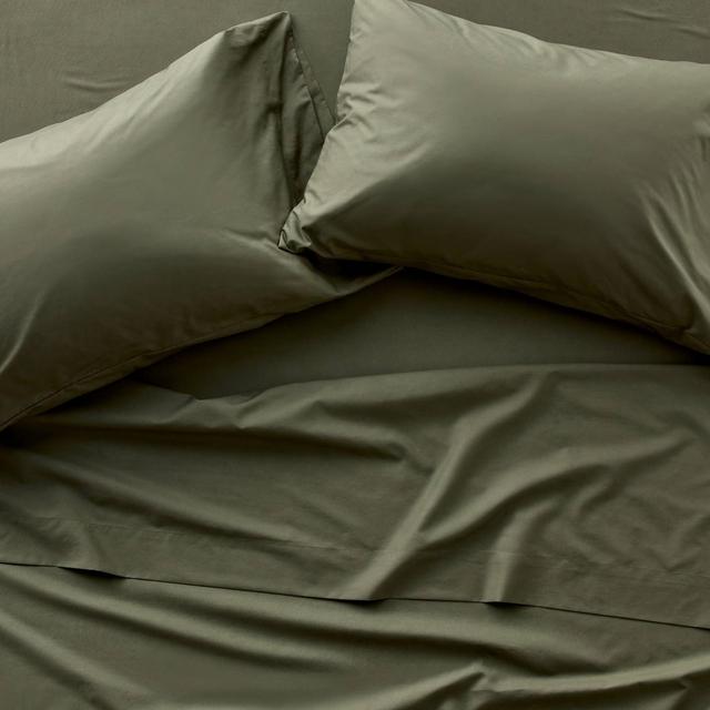 King 400 Thread Count Percale Sheet Set Olive Green - Casaluna™