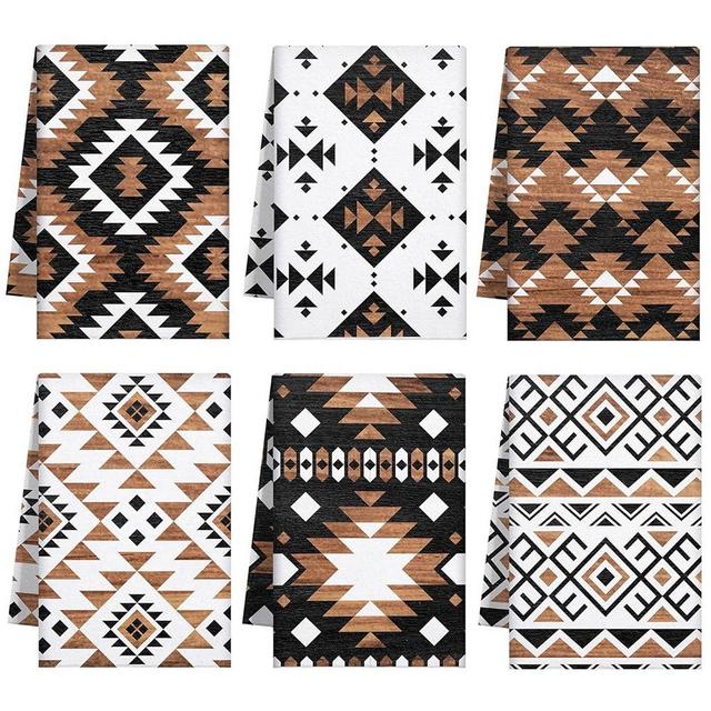 Breling Set of 6 Western Aztec Kitchen Towels Vintage Themed Dish Towel Bathroom Decorative Rustic Cloths Tea Towels for Kitchen Bathroom Home Cooking Housewarming Gifts, 14 x 21 Inch
