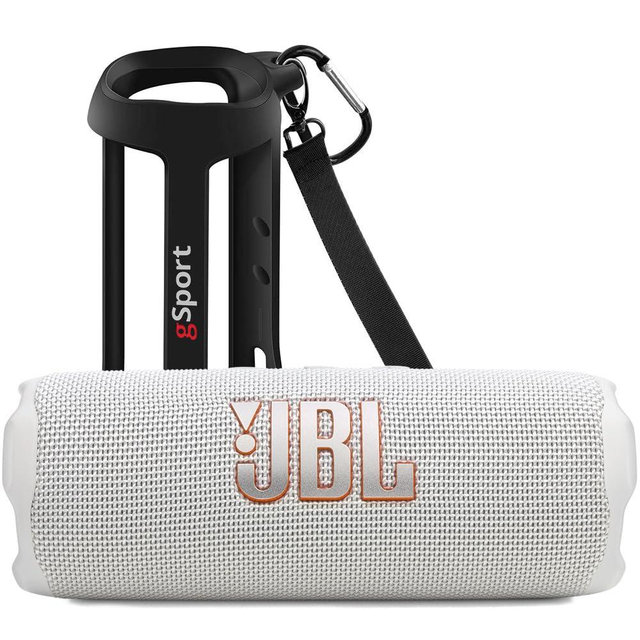 JBL FLIP 7 Waterproof Portable Speaker Bundle with gSport Silicone Sleeve (White)