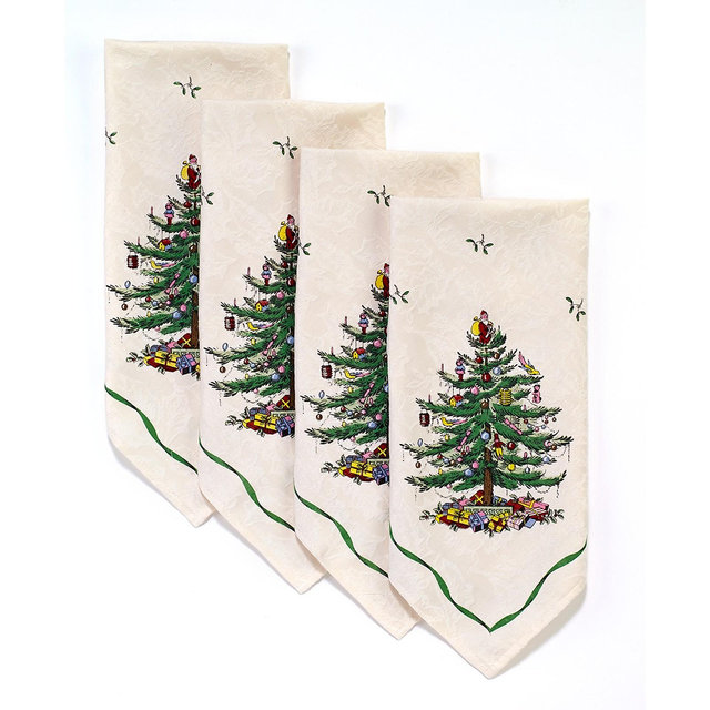 Spode Christmas Tree Ivory/Green 4pc Napkins
