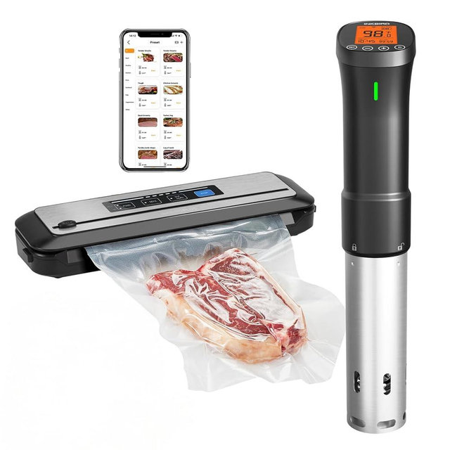 INKBIRD WIFI Sous Vide Cooker ISV-200W Bundle with INK-VS01 Vacuum Sealer Machine,1000W Sous-Vide Kits, Immersion Circulator for Sous Vide Mahine with 14 Preset Recipes on Thermal Immersion