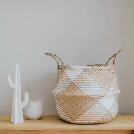 Large White Patterned Basket