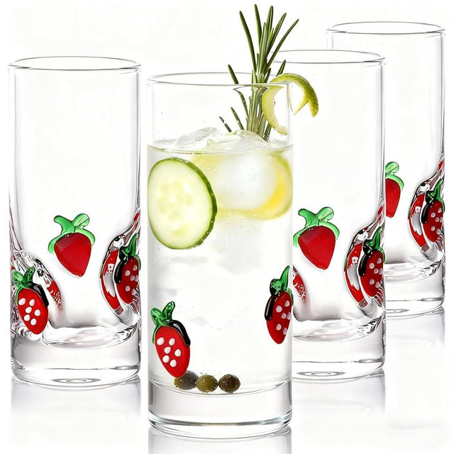 ELERGIFTS 4 Pcs Strawberry Icon Shot Glasses - 3oz Cute Shot Glasses with Heavy Base for Whiskey, Tequila, Vodka, Spirits & Liquors, Gin - Ideal for Bar, Home Restaurant Christmas Party Supplies