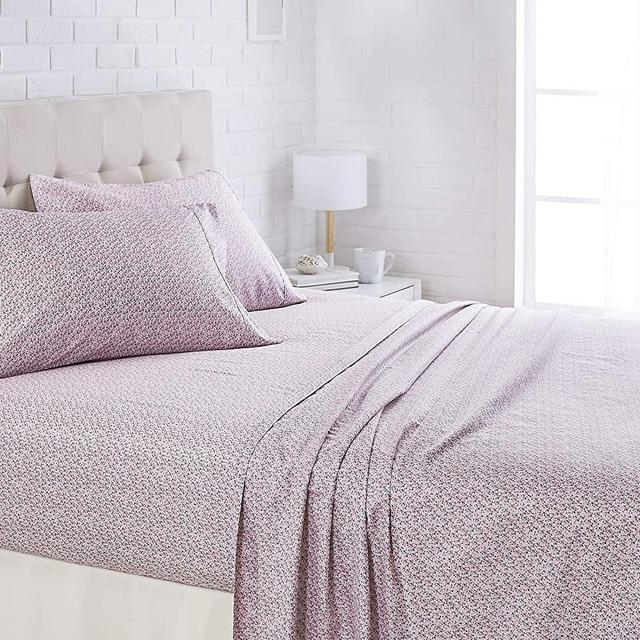 Amazon Basics Lightweight Super Soft Easy Care Microfiber Sheet Set with 14" Deep Pockets - King, Pink Mini Floral
