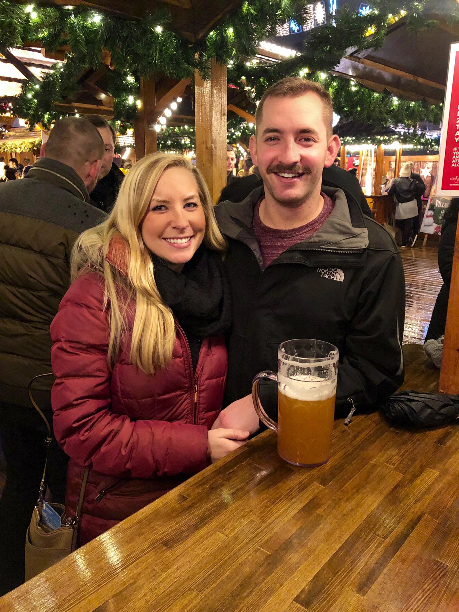 Erin and Matt made sure to enjoy all that the European Christmas Markets had to offer, including German beer and mulled Christmas wine.