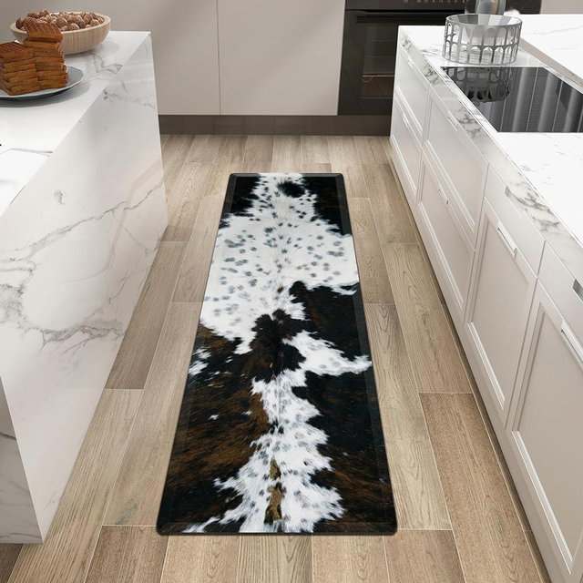 Tyrot Cowhide Kitchen Mat Cushioned Anti Fatigue - 1/2 Inch Thick Western Cow Kitchen Mats for Floor, Non Slip PVC Waterproof Standing Desk Ergonomic Comfort Rugs for Sink, Office, Laundry, 17.3x59