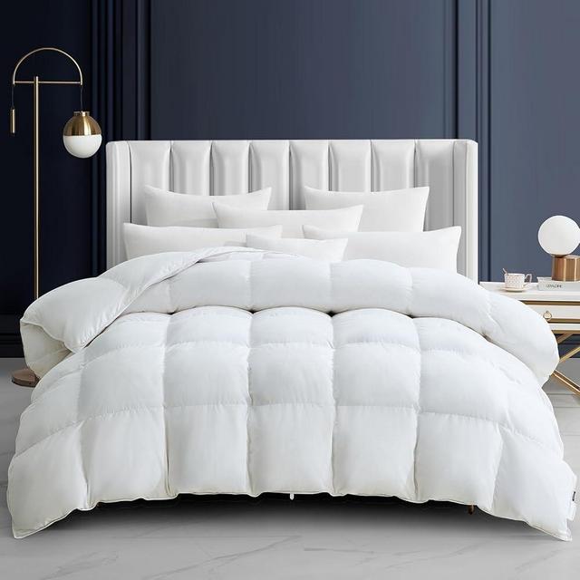 Maple&Stone Queen Feather Down Comforter Lightweight White Down Duvet Insert Ultra Soft 100% Cotton Cover Fluffy Queen Comforter 90 x 90 Inches