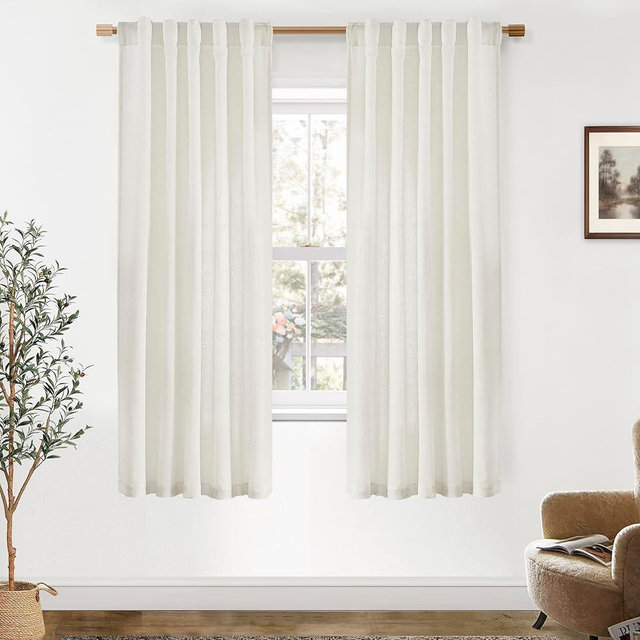 PANELSBURG 68 Inch Curtains,Light Filtering Linen Boho Semi Sheer Curtains 68 Inches Long for Bedroom Living Room 2 Panels Set,Cream Ivory