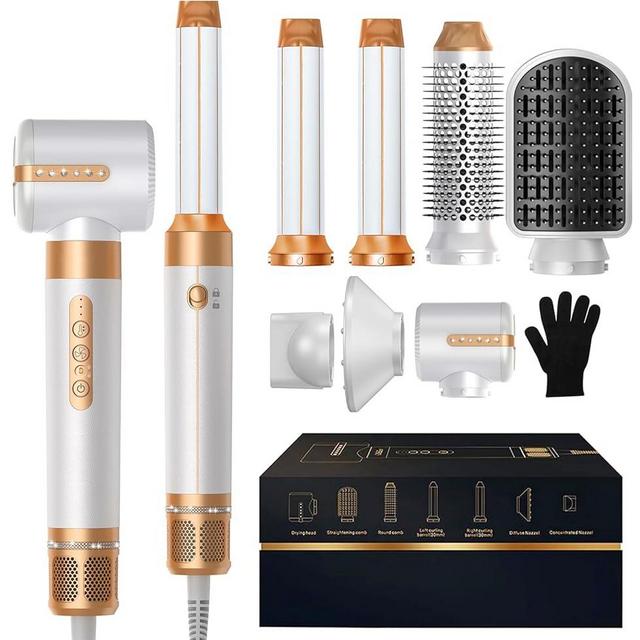 7 in ONE Hair Dryer Brush, Powerful Blow Dryer Brush with Auto- Wrap Curler, Detachable Fast Drying, Volumizing, Curling, Straightening, Ionic Hair Dryer with Diffuser, Hair Styling Tools 100-120V