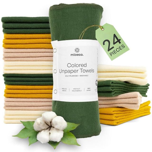 24 Pack Multicolored Reusable Paper Towels - Nature Friendly - Organic Cotton Alternative - Thick, Strong, Paperless Kitchen Dish Cloths - Reusable Napkins - Dish Towels - Cloth Napkin
