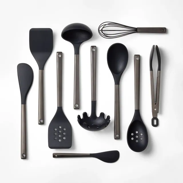 10pc Silicone/Stainless Steel Kitchen Utensil Set Matte Black - Figmint™