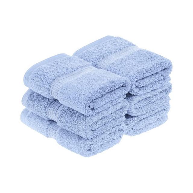 Superior Egyptian Cotton Pile Face Towel/Washcloth Set of 6, Ultra Soft Luxury Towels, Thick Plush Essentials, Absorbent Heavyweight, Guest Bath, Hotel, Spa, Home Bathroom, Shower Basics, Light Blue