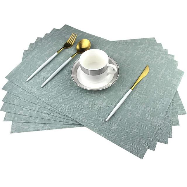 Bright Dream Placemats for Dinner Table Wipeable PVC Placemats Plastic Wicker Placemats Set of 6（Mint Green）