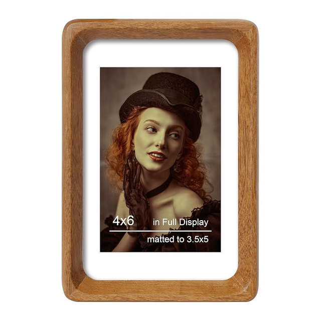 THKRLOF 4x6 Picture Frame Natural Teak Wood with Mat for 3.5x5, Original Natural Solid Wood 4 by 6 Photo Frames with Tempered Glass Cover for Wall and Tabletop Display