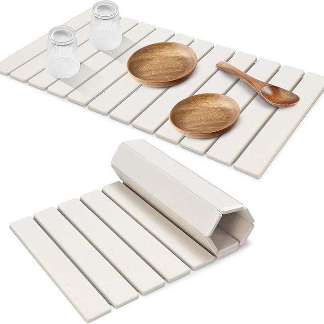 Extral Large Stone Dish Drying Mats for Kitchen Counter, 28"(L)×16"(W) Quick Dry Dish Drying Mat, Collapsible Eco-Friendly Absorbent Diatomaceous Earth Mat for Dishes Cups, Match Any Countertop