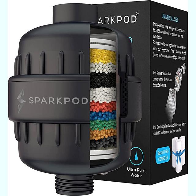 SparkPod High Output Shower Filter Capsule - Suitable for People with Sensitive and Dry Skin and Scalp, Filters Chlorine and Impurities | 1-min install (Midnight Black Matte, New Formula)