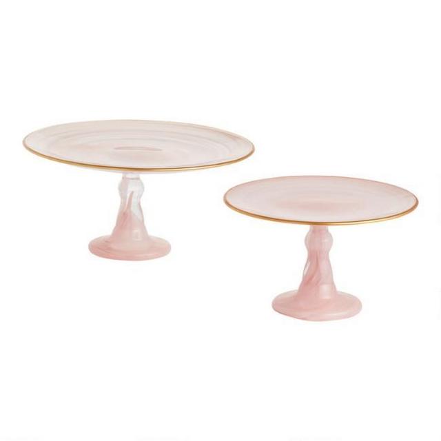 Pink Gold Rimmed Glass Cake Stand