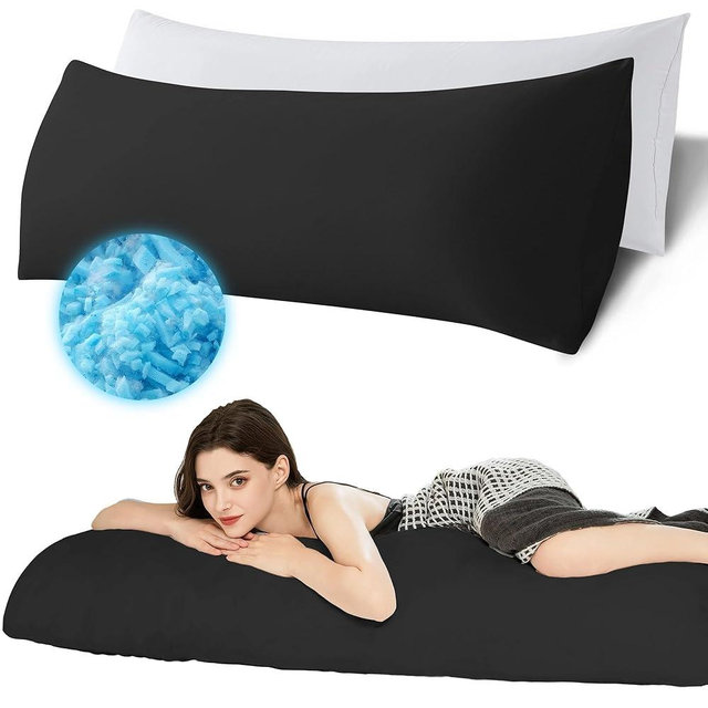 Ubauba Memory Foam Body Pillow with Cover, Full Large Body Pillows Insert for Adults with Envelope Closure Pillowcase, Firm & Fluffy Long Bed Pillows for Sleeping (20x54 inch, Pitch Black)