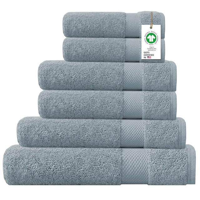 Delara 100% Organic Cotton Towels 650 GSM Plush Feather Touch Quick Dry Towel, 6-Piece Towel Set GOTS Certified, Oeko-Tex Green Certified, 1 Bath Towel, 1 Bath Sheet, 2 Hand Towels & 2 Wash Cloths