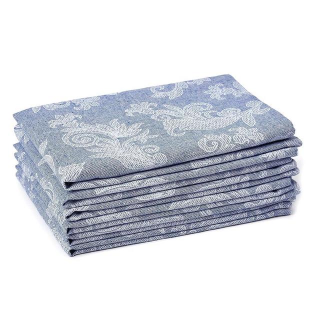 Encasa XO Dining Table Napkins Set of 6 I Size 18x18 in I Floral Blue Jacquard Style Print on Homespun Cotton I Fast Colours, Machine Washable