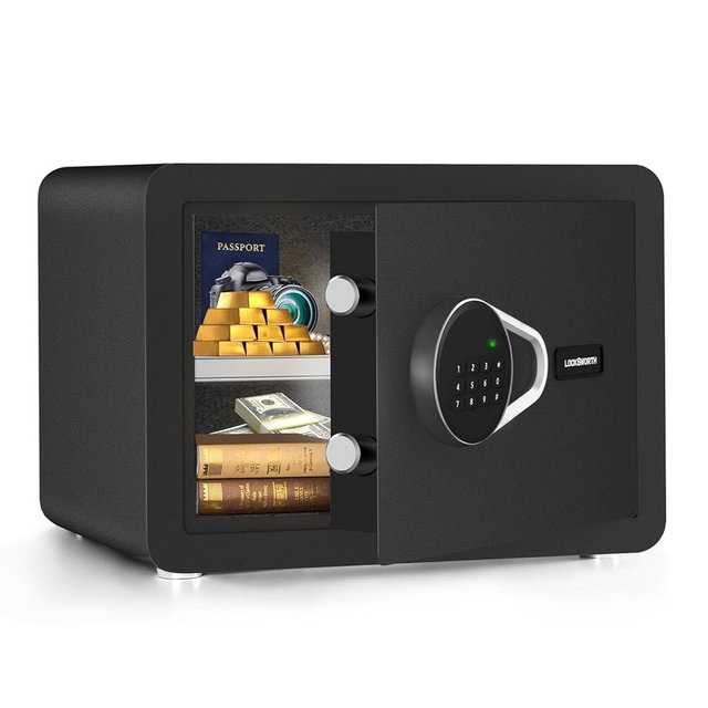 1.0 Cubic Feet Safe Box, Small Safe W/Removable Shelf, Alarm System, Digital Electronic Security Safe Box, Money Box for Cash, Document, Home,Office, Hotel Use Safe, Black, 9.84"D x 13.78"W x 9.84"H