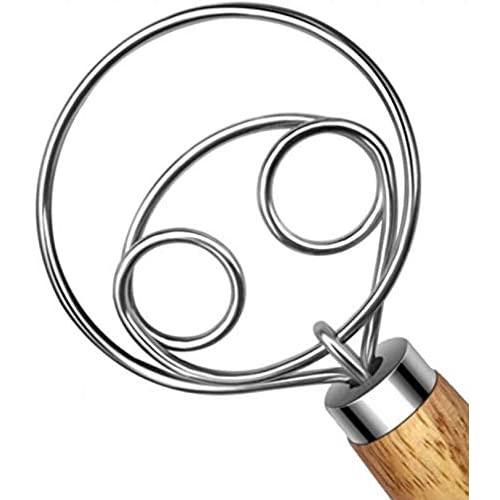 TEEVEA Danish Whisk Stainless Steel Dutch Style Bread Dough Hand Mixer Wooden Handle Kitchen Baking Tools Artisian Blender, Dough Whisk, Dough Whisk