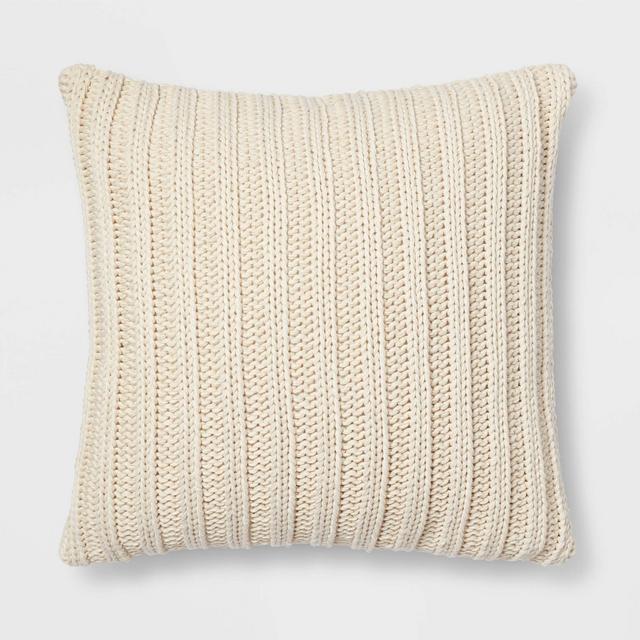 Oversized Chunky Rib Knit with Linen Reverse Square Throw Pillow Cream - Threshold™
