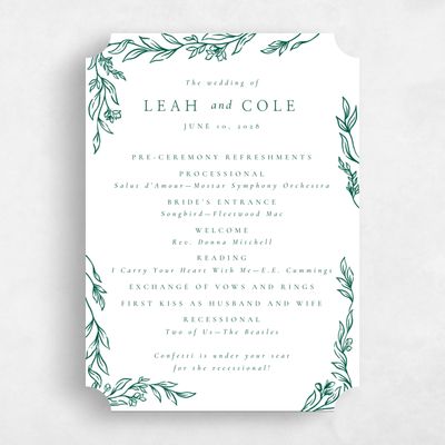 White Ticket Wedding Program - Fiora
