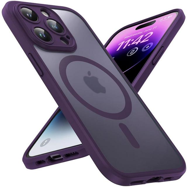 TOCOL Magnetic for iPhone 14 Pro Max Case, Upgraded Full Camera Protection, Compatible with Magsafe, 15FT Drop Protection, Translucent Matte Back Bumper Phone Cover 6.7-Inch（Midnight Purple）