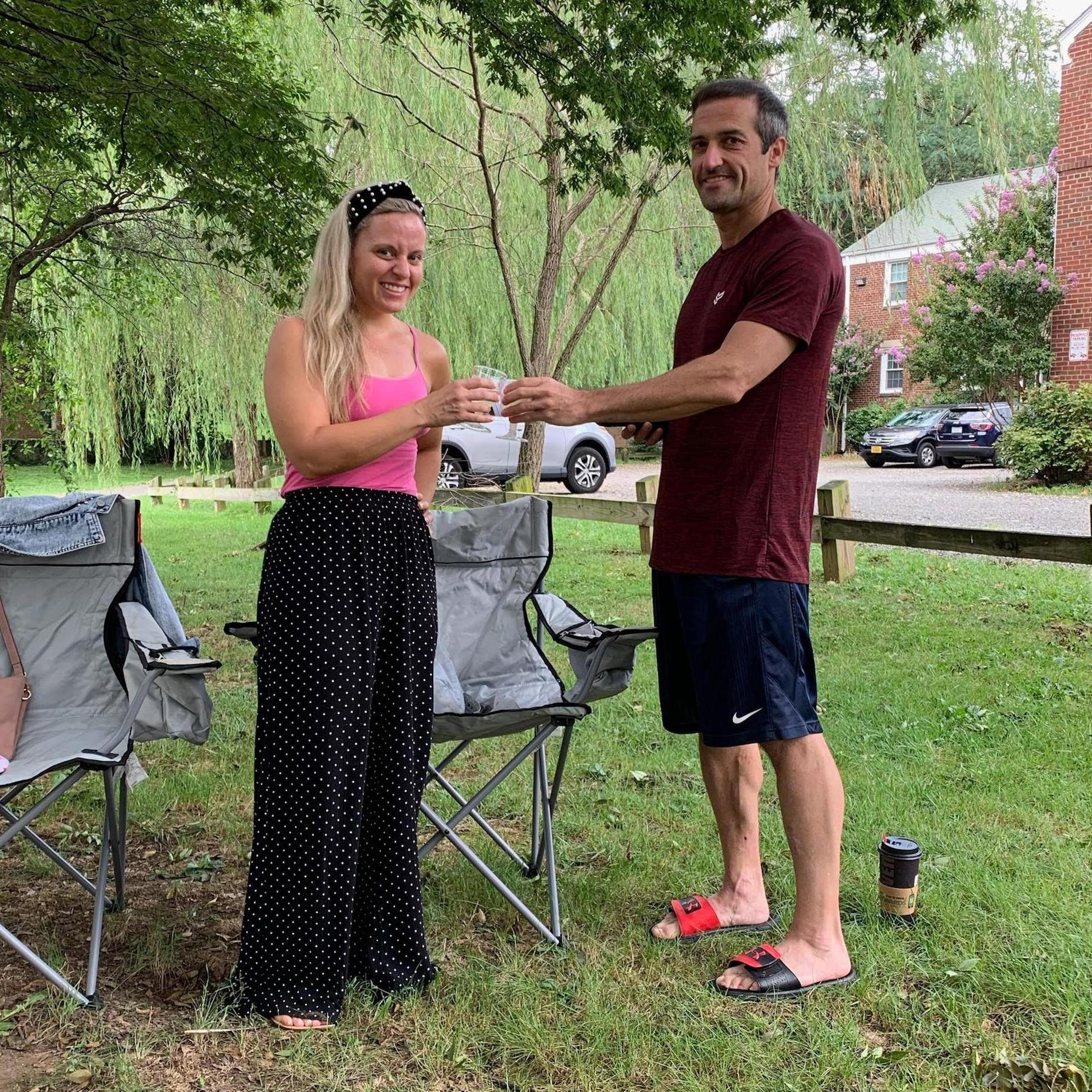 Cheers-ing at the park near our house to 8/1/2020