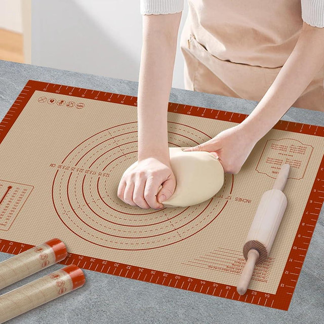 Pastry Mat, 0.7mm Extra Thick 26 x 16 Inches Large Non Stick Silicone Baking Pad, Pie Crust Rolling Supplies for Making Christmas Cookies Bread, Easy to Clean