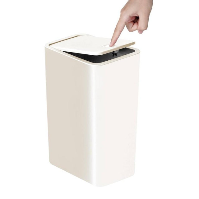 TIPGO Bathroom Trash Can with Lid, 10 Liter/ 2.6 Gallon Slim Garbage Can, Small Trash Bin Waste Basket with Pop-Up Lid for Kitchen, Bedroom, Living Room, Office (White)