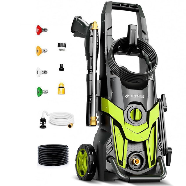 High Pressure Washer 4300PSI with 4 Quick Connect Nozzles, Inlet Hose & Filter& Foam Cannon for Cars/Fences/Driveways/Home Cleaning, Green