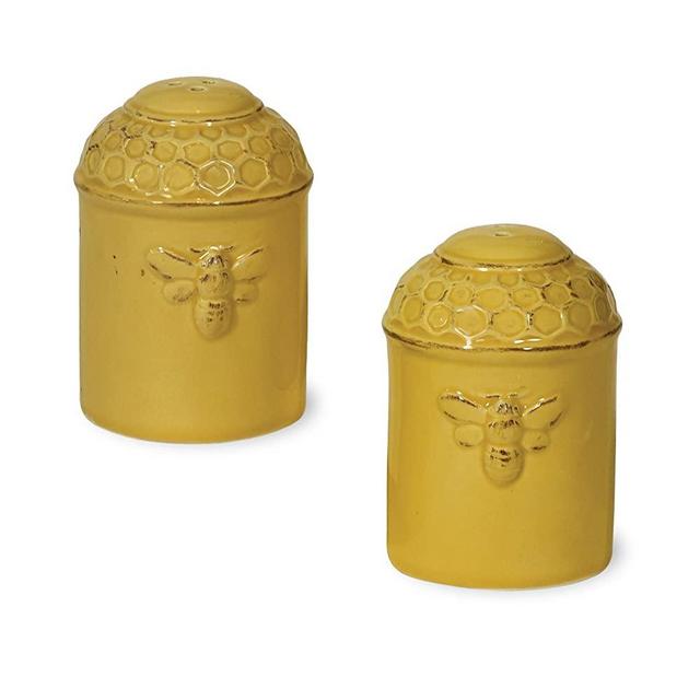 Boston International Embossed Ceramic Salt and Pepper Shakers, 2-Piece Set, Honeycomb