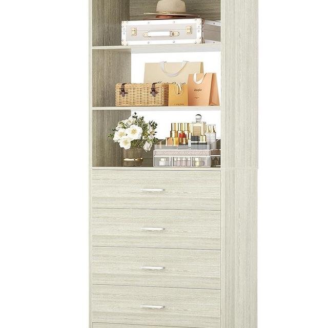 Aheaplus Closet Drawers System, 21.3" Wood Closet Organizer System with 4 Drawers, Modular Walk-in Closet System Storage Unit, Small Closets Wardrobe Rack, Tall Storage Cabinet Unit, White Oak