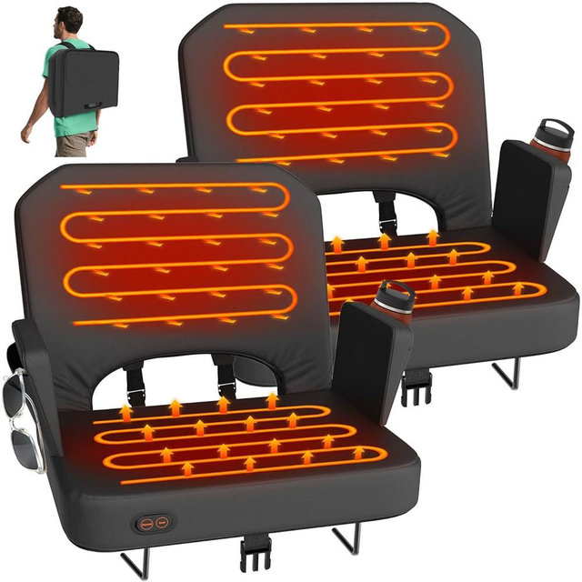 HOPERAN Heated Stadium Seats for Bleachers with Back Support - 3 Levels Bleacher Chairs with Back and Cushion and Armrest, Wide & Thick Padded Bleacher Seats, Stadium Chairs for Outdoor Sports Games
