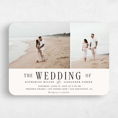 Beige Rounded Wedding Invitation - Dove Multiphoto