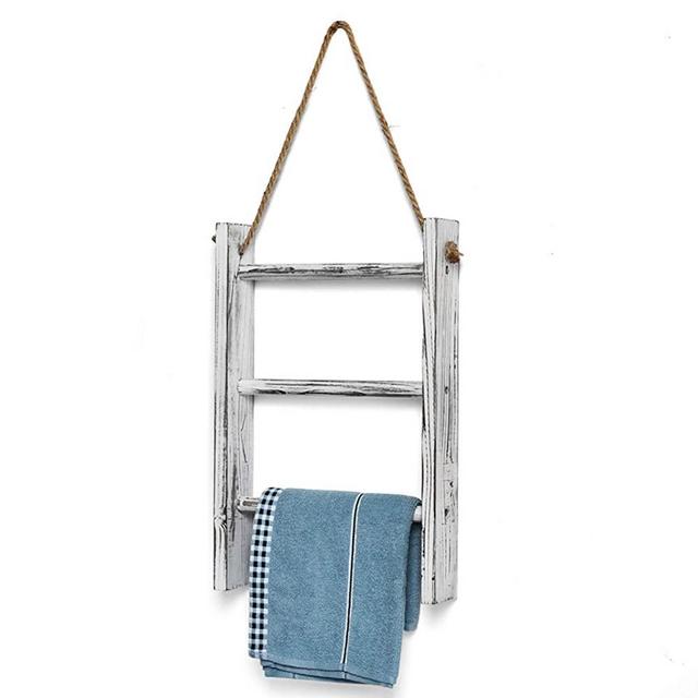June Fox Hanging Towel Ladder Wall Mounted Hand Towel Holder Bathroom Farmhouse Decor