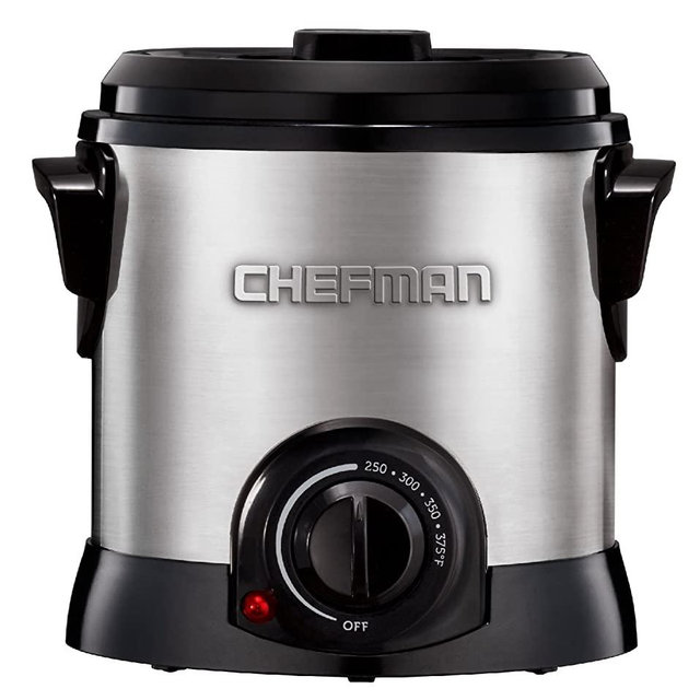 Chefman Fry Guy Deep Fryer with Removable Basket, Easy-to-Clean Non-Stick Coating and Cool-to-Touch Exterior, Adjustable Temperature Control, 4.2 Cup/ 1 Liter Capacity, Stainless Steel
