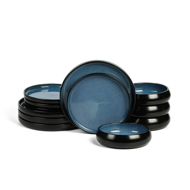 Stone Lain 12pc Lagoon Stoneware Dinnerware Set Navy