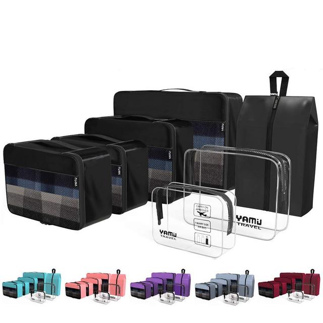 YAMIU Packing Cubes 7-Pcs Travel Organizer Accessories with Shoe Bag & 2 Toiletry Bags (Black)