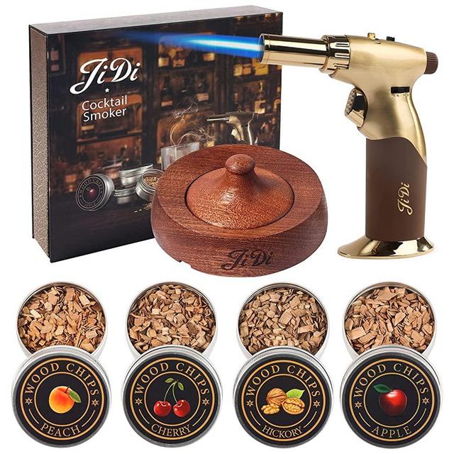 Cocktail Smoker Kit Whiskey Smoker Kit with Torch and Wood Chips-Old Fashioned Chimney Drink Smoker for Cocktails, Whiskey & Bourbon, Ideal Gifts for Men, Boyfriend, Husband, Dad (No Butane)