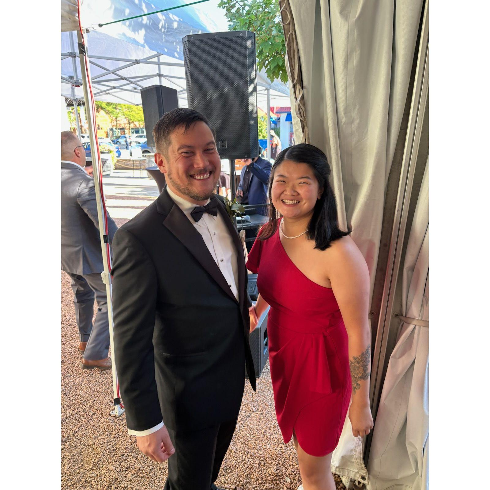 Having fun at Joe's mom's wedding