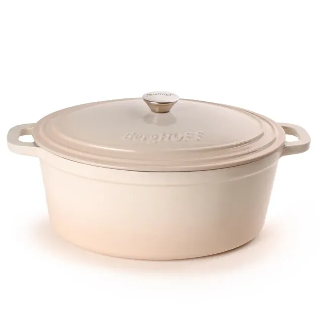BergHOFF Neo 5Qt. Cast Iron Oval Covered Dutch Oven, Meringue