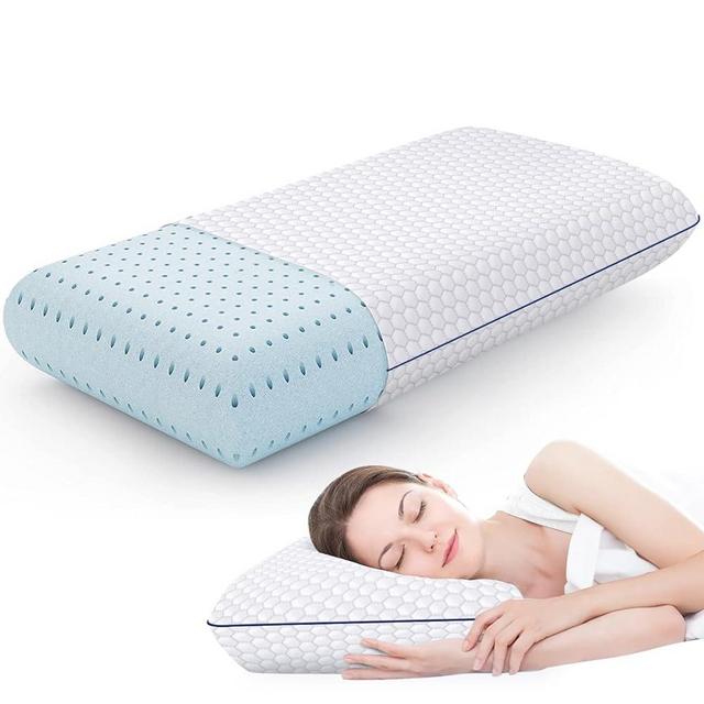 CushyOasis Memory Foam Pillows for Side, Back and Stomach Sleepers, Cooling Pillow with Washable Cover and Breathable Mesh, Bed Pillow for Sleeping Queen Size (Grey)