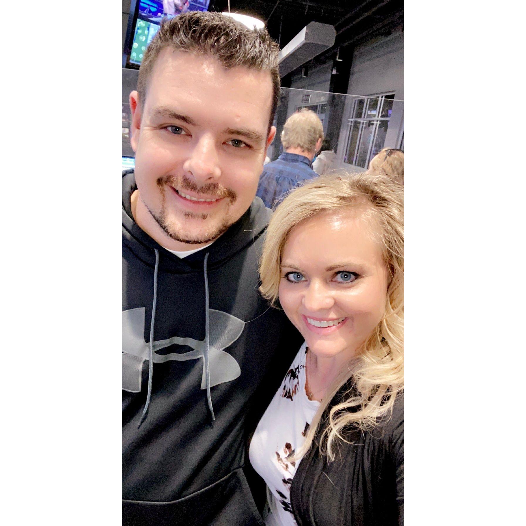 Our first photo together, Ethan's Birthday Party at T-Shots (December 2020)