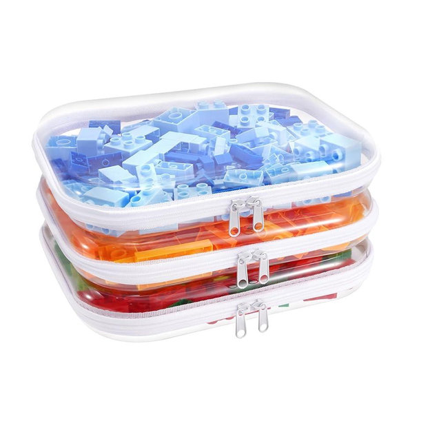 SXS LACONIC Clear Hard Plastic Zipper Case,Transparent Double Zippers Hard Pouch with 3pcs,Portable Travel Organizer Bin for Toy Storage
