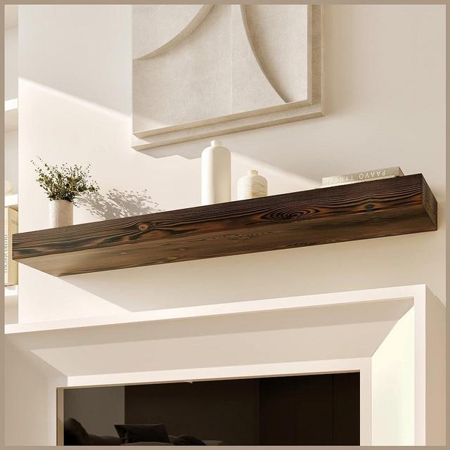 Avana Fireplace Mantel Shelf 60 Inch - Natural Wood Mantles for Over Fireplace - Handcrafted Mantel Farmhouse Floating Shelf - Fireplace Mantels 60 Inches X 8 X 3 - Wooden Rustic Brown