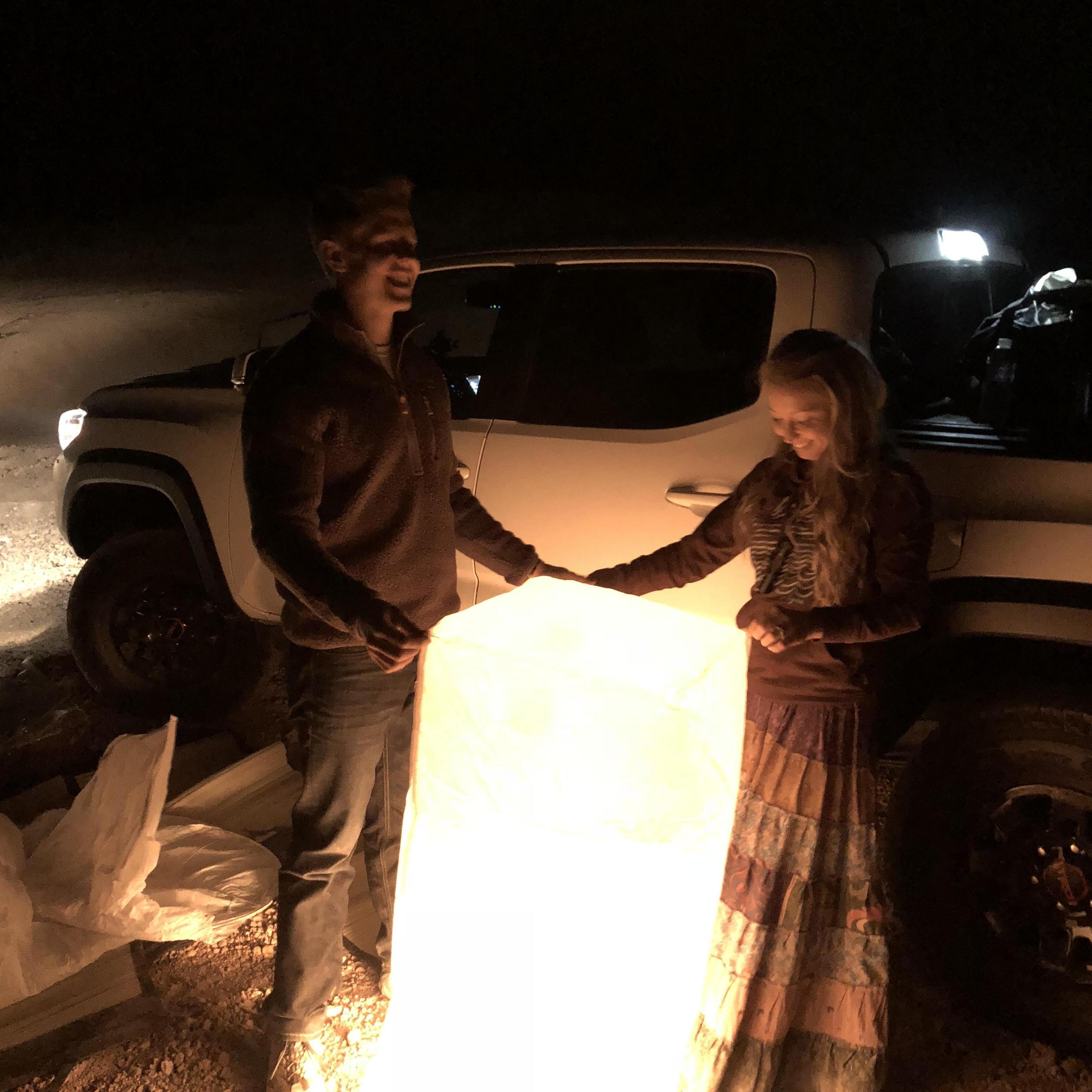 About to send off our first lantern together!