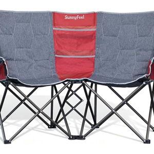 SUNNYFEEL Folding Double Camping Chair, Oversized Loveseat Chair, Heavy Duty Portable/Foldable Lawn Chair with Storage for Outside/Outdoor/Travel/Picnic, Fold Up Camp Chairs for Adults 2 People